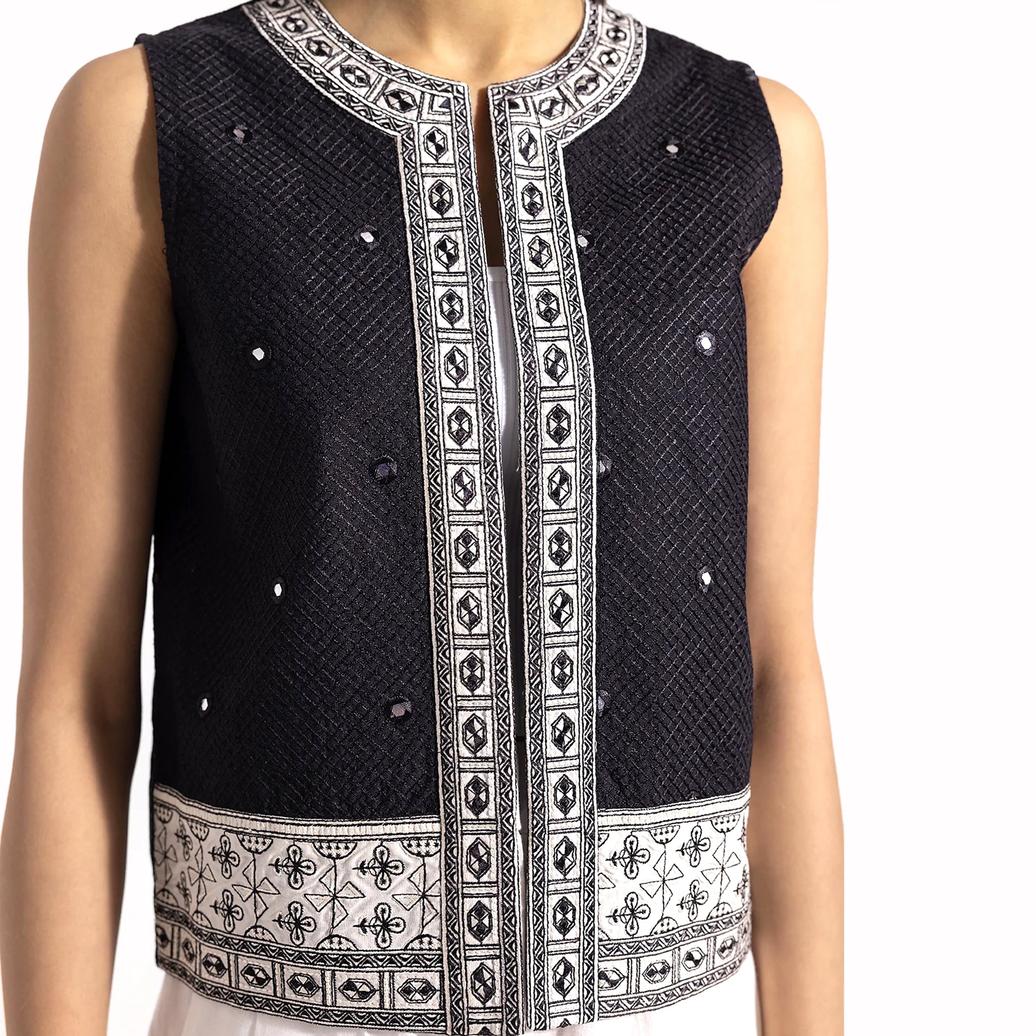 Black Top With White Embroidery