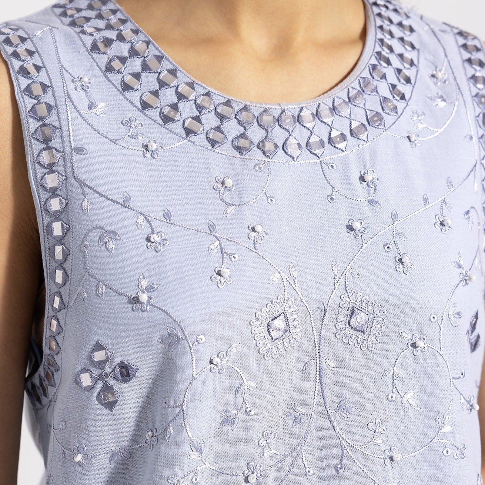 Women's Blue Embroidered Top