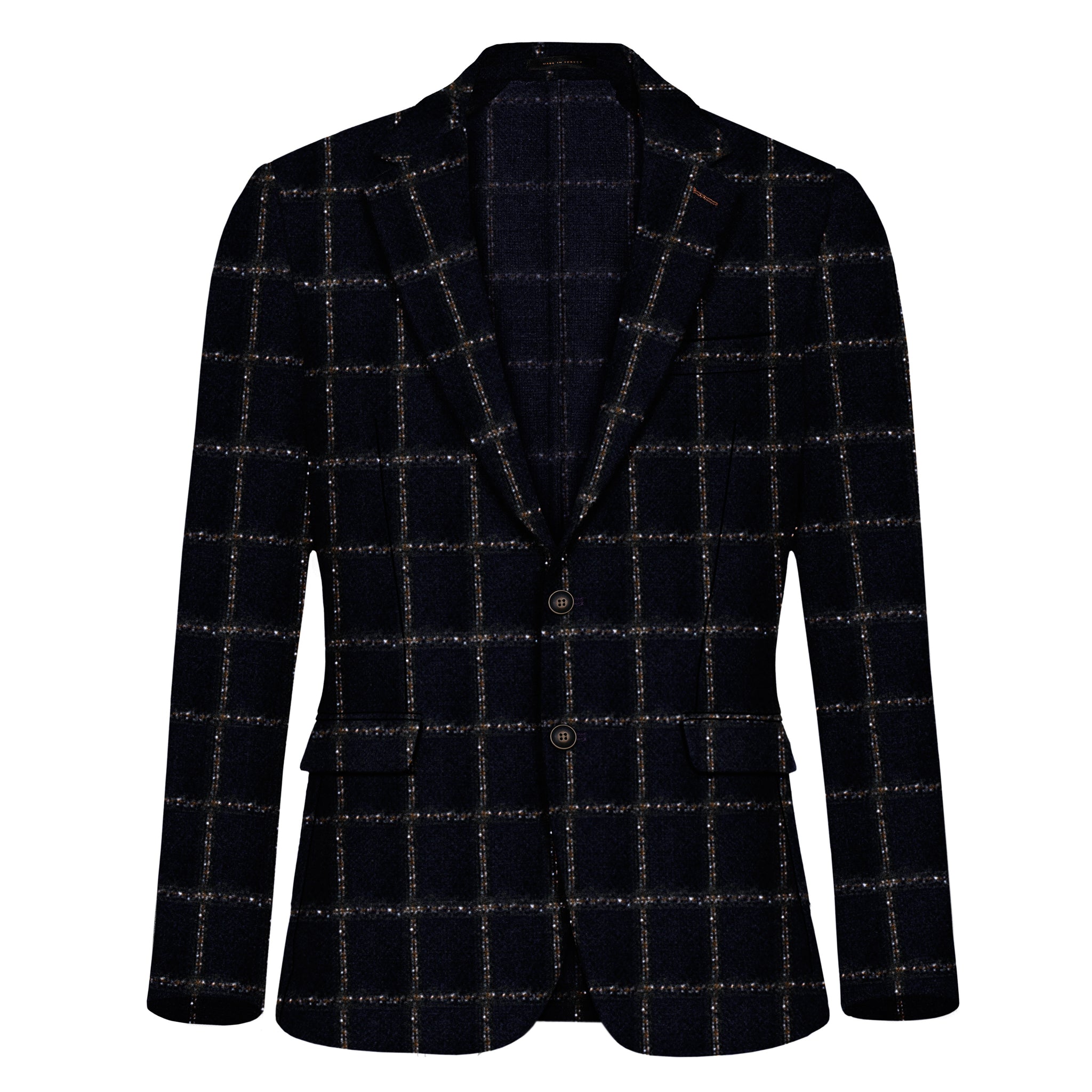 luxury mens navy blue with squares texture blazer