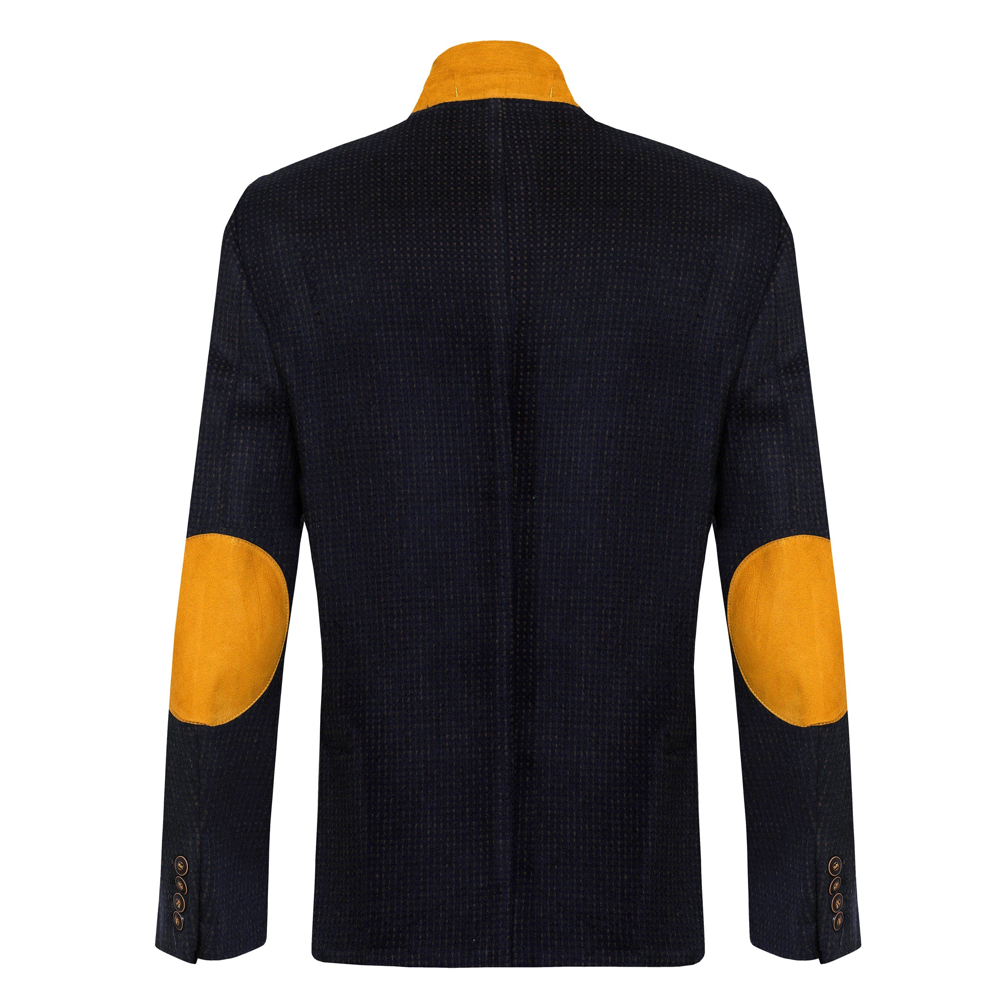 men's blue blazer with elbow patches