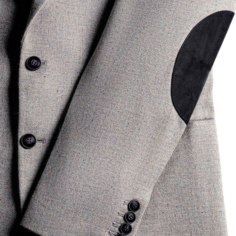 mens grey with black elbow patches wool blazer