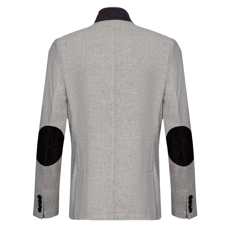 mens grey with black elbow patches wool blazer