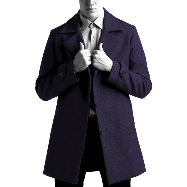 DEVINE BLUE - Men's Blue Wool Overcoat with Purple Overtone