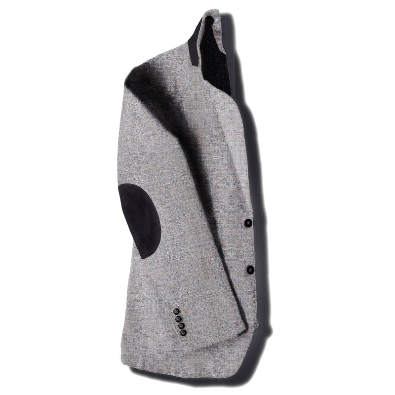 Mens Platinum Grey With Black Elbow Patches Wool Blend Blazer VIRVITTORE