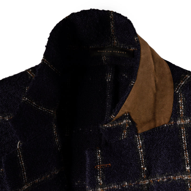 luxury mens navy blue with squares texture blazer